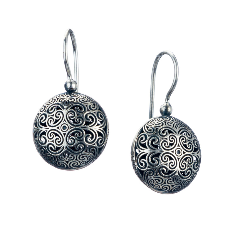 Kallisto Simple Round Filigree Earrings - Sterling Silver - French Wire Earrings