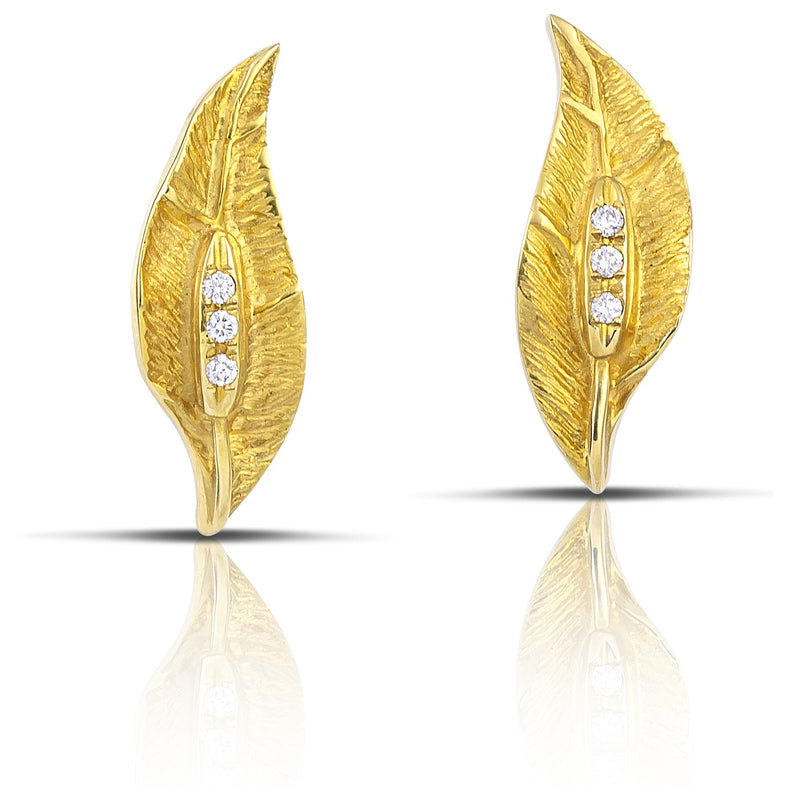 Golden Peonies Diamond Earrings - 18k Gold Earrings