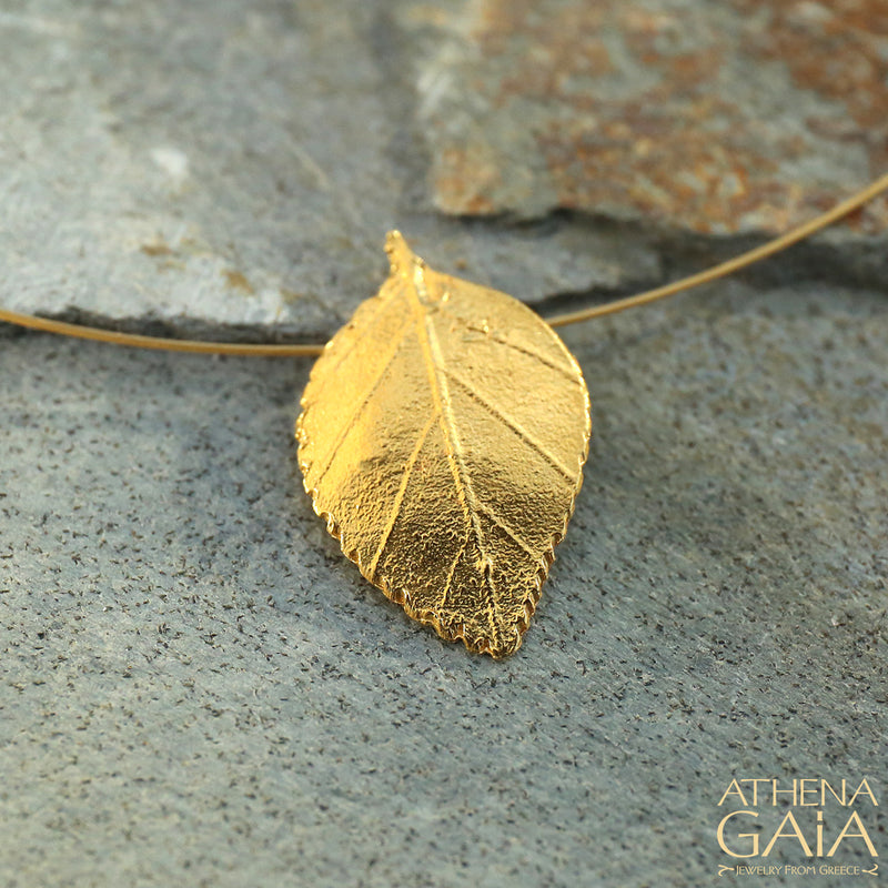 Empathic Kurio Leaf Pendant Necklace - Gold Plated Sterling Silver Necklace