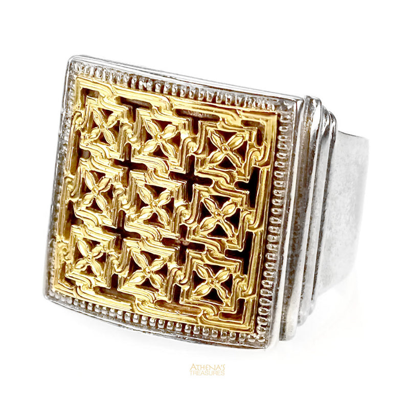 Monastiraki Garden Trellis Ring - 18k Gold & Sterling Silver Ring - Club Ring