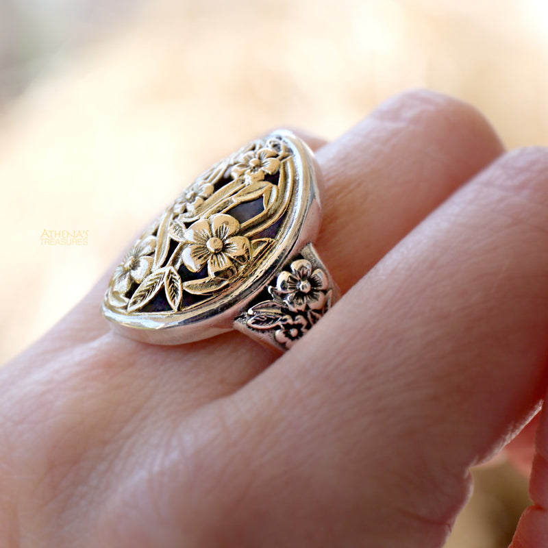 Meadow Shadows Long Oval Ring - 18k Gold & Sterling Silver Ring - Cocktail Ring