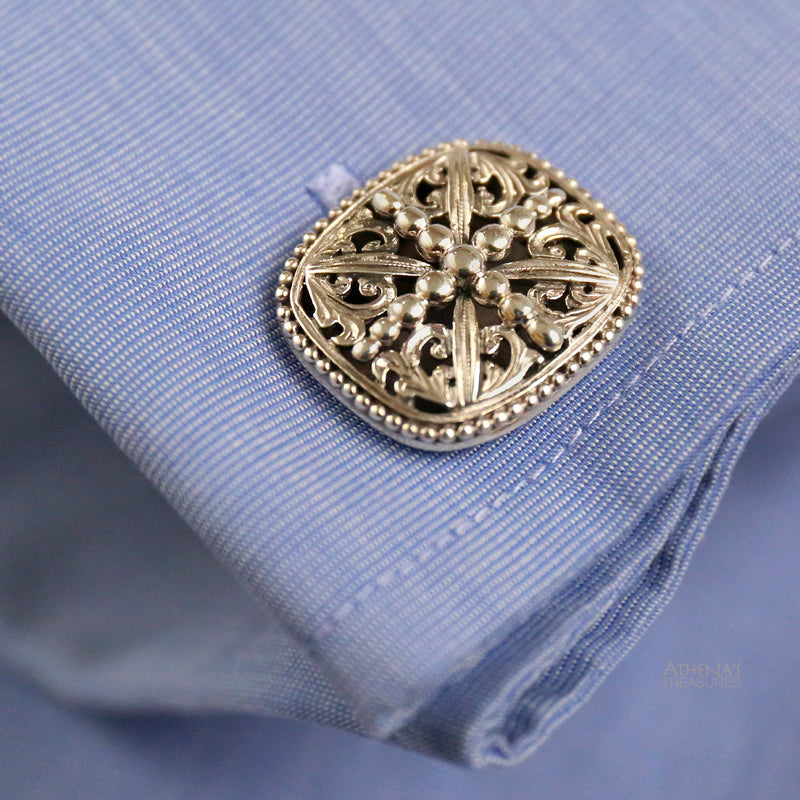 Garden Shadows Silver Beaded Cross Cufflinks