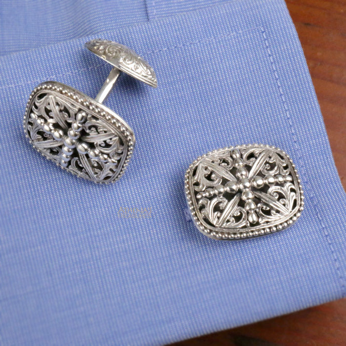 Garden Shadows Silver Beaded Cross Cufflinks