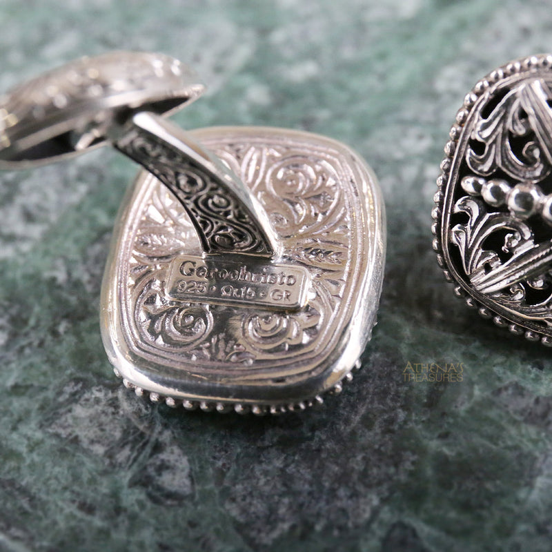 Garden Shadows Silver Beaded Cross Cufflinks