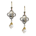 Byzantine Clover Cross Earrings with Pearls and Rubies