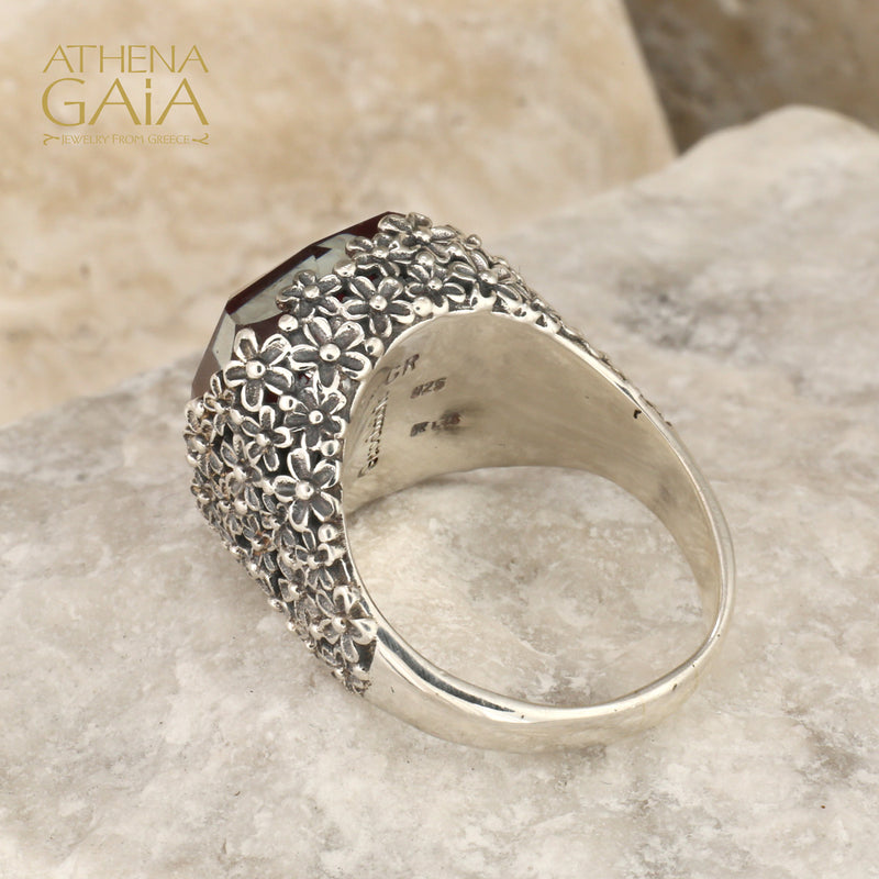 Pop Rocks Wild Flower Anthemis Soft Square Ring - Sterling Silver Ring - Cocktail Ring