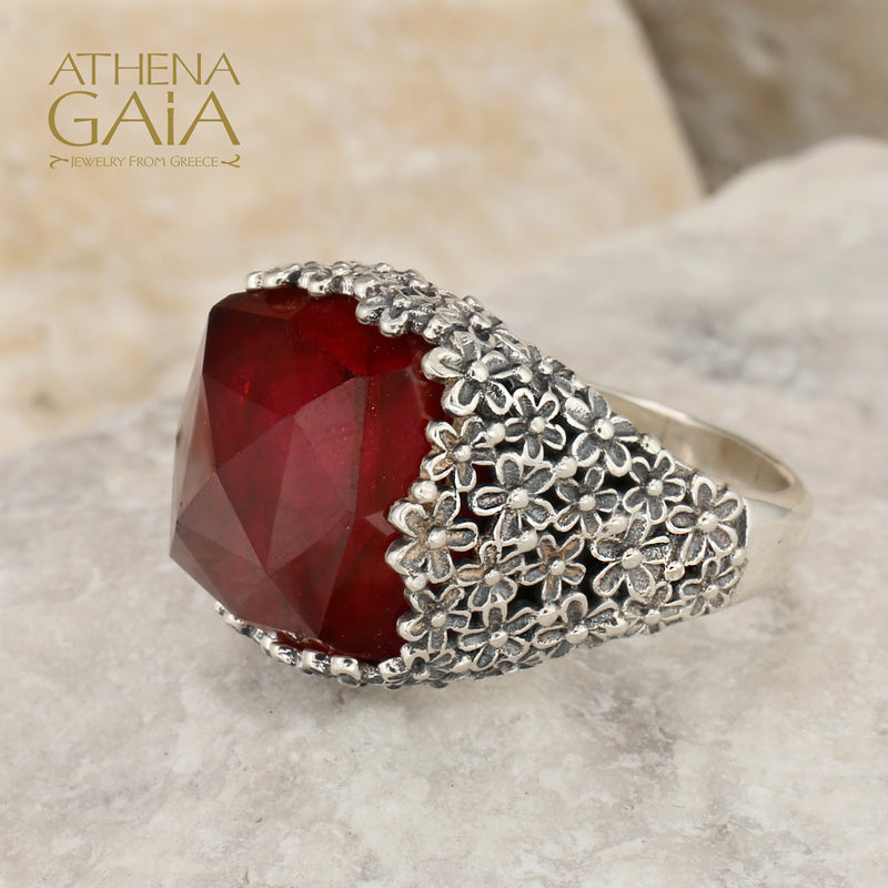 Pop Rocks Wild Flower Anthemis Soft Square Ring - Sterling Silver Ring - Cocktail Ring