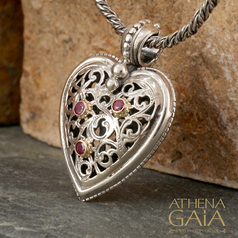 Garden Shadows Medium Heart Pendant - 18k Gold & Sterling Silver Pendant