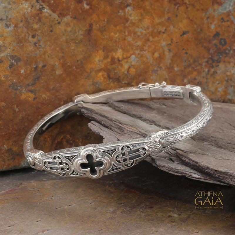 Odysseus Open Crosses Bracelet - Sterling Silver - Flex Bangle Bracelet