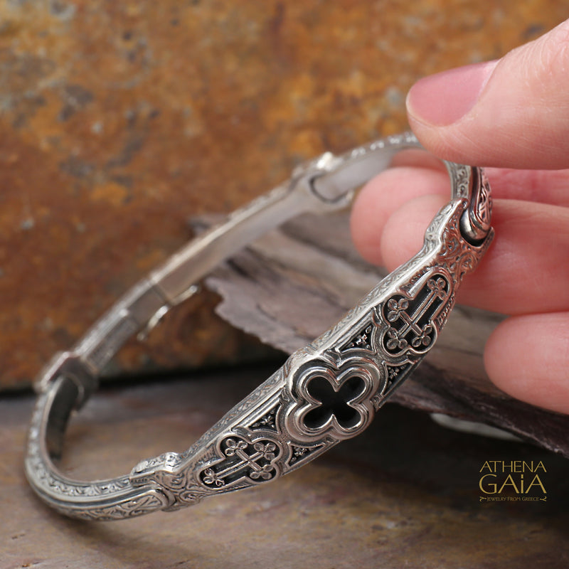 Odysseus Open Crosses Bracelet - Sterling Silver - Flex Bangle Bracelet