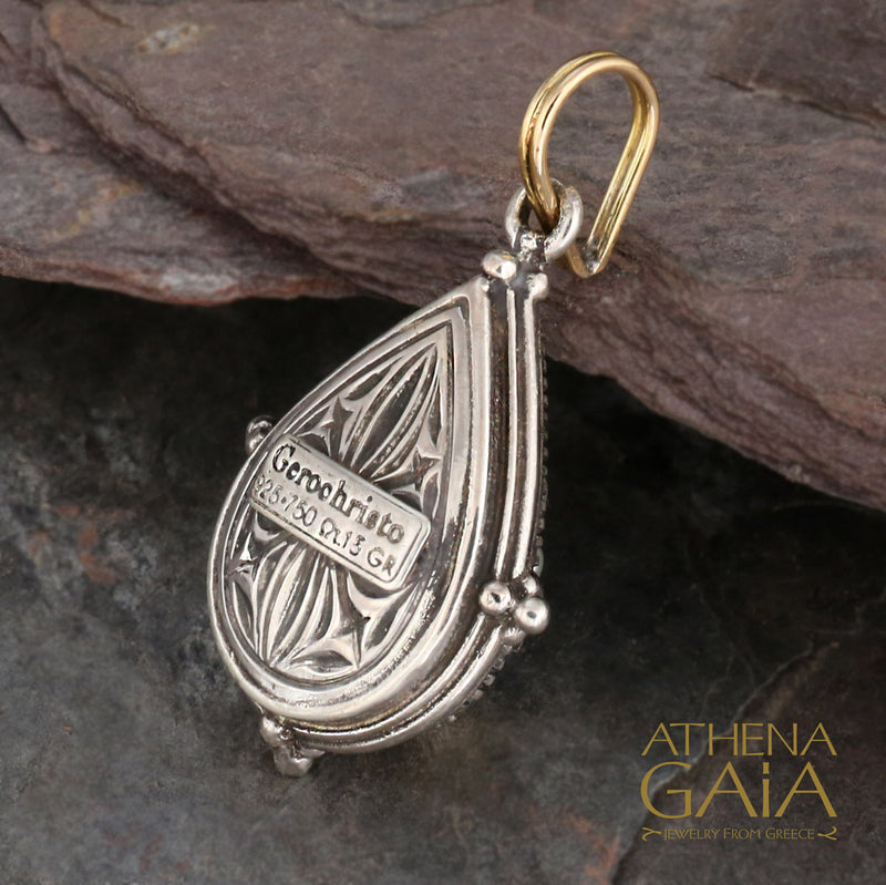 Pearl Fountain Tear Drop Pendant - 18k Gold & Sterling Silver Pendant