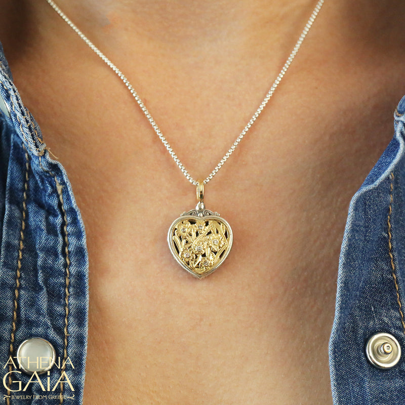 Meadow Shadows Diamond Heart Pendant - 18k Gold & Sterling Silver Pendant