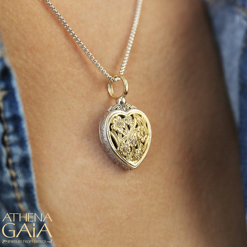 Meadow Shadows Diamond Heart Pendant - 18k Gold & Sterling Silver Pendant