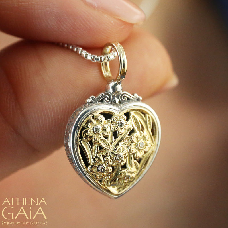 Meadow Shadows Diamond Heart Pendant - 18k Gold & Sterling Silver Pendant