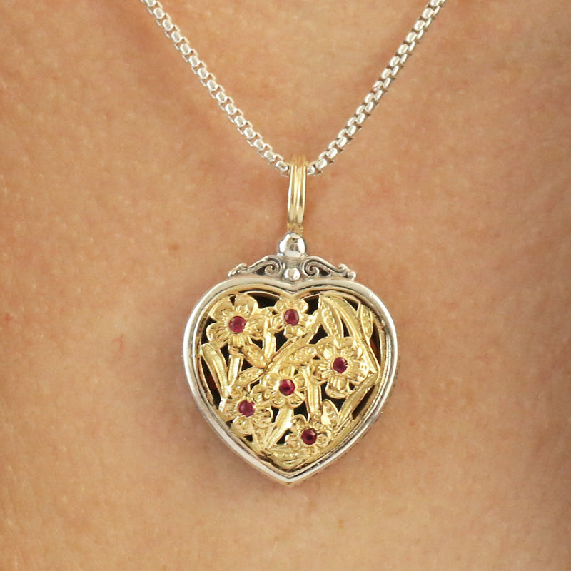 Meadow Shadows Ruby Heart Pendant - 18k Gold & Sterling Silver Pendant