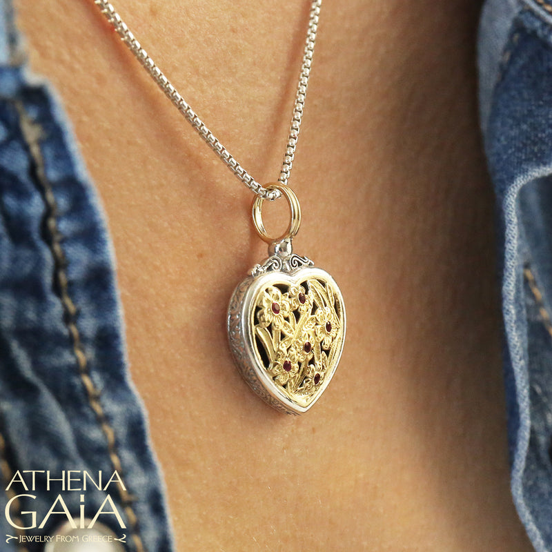 Meadow Shadows Ruby Heart Pendant - 18k Gold & Sterling Silver Pendant