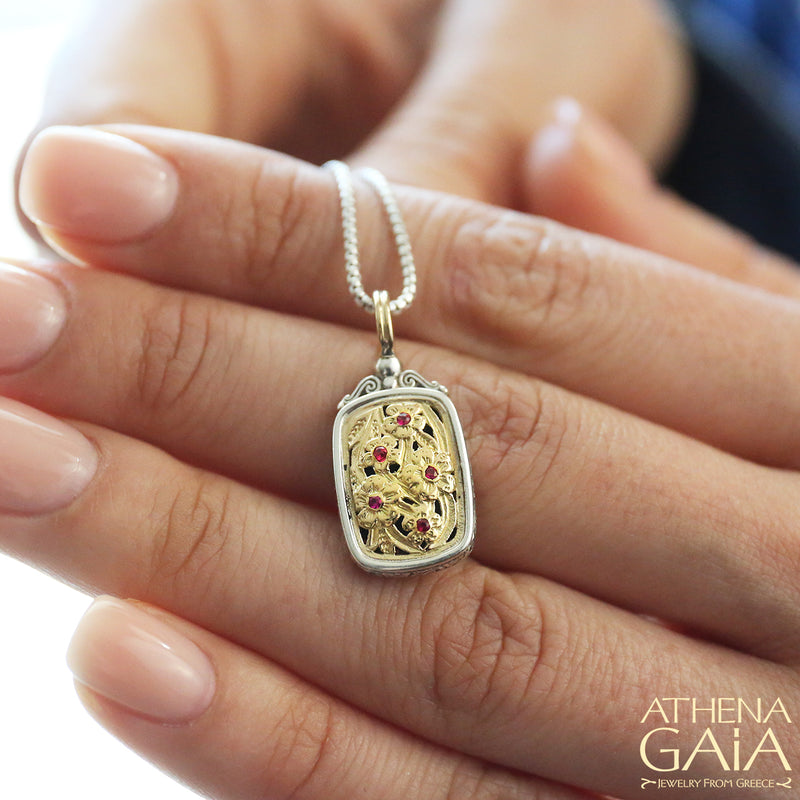 Meadow Shadows Ruby Tablet Pendant - 18k Gold & Sterling Silver Pendant