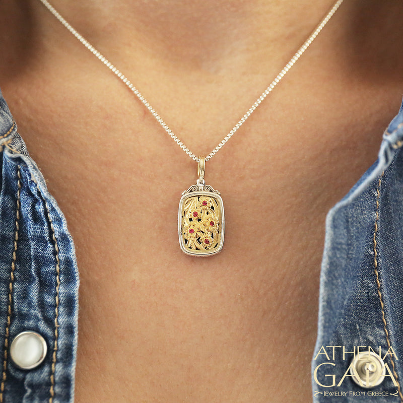 Meadow Shadows Ruby Tablet Pendant - 18k Gold & Sterling Silver Pendant