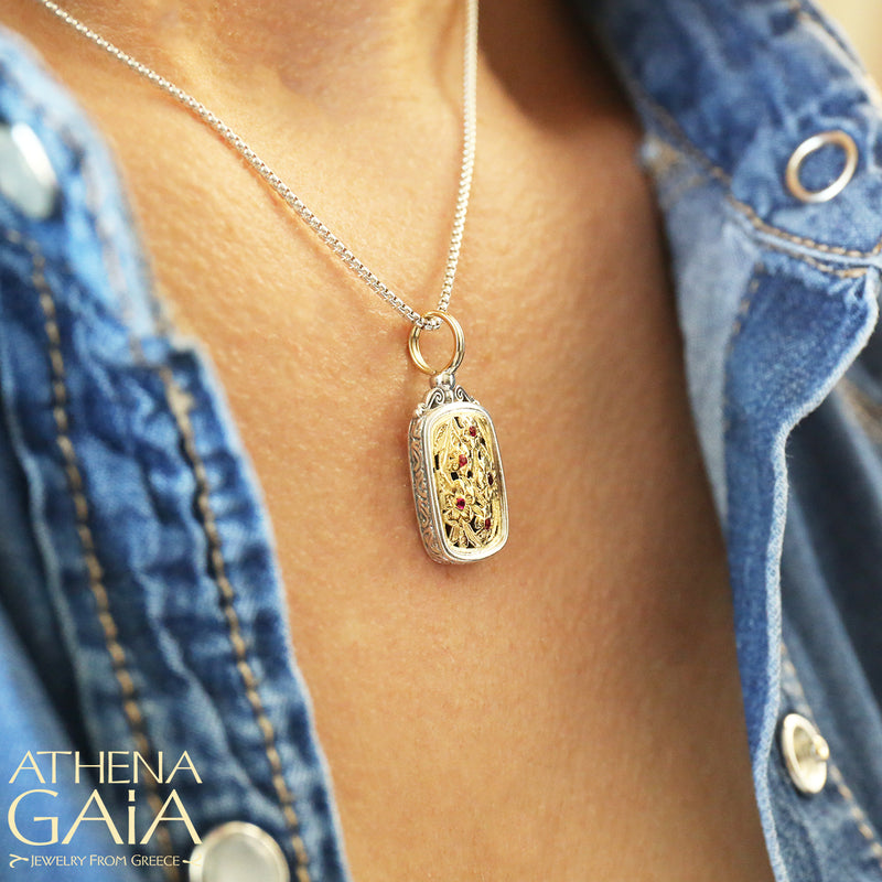 Meadow Shadows Ruby Tablet Pendant - 18k Gold & Sterling Silver Pendant