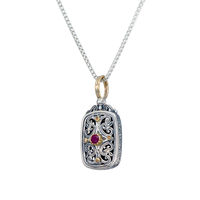 Mediterranean Ruby Tablet Pendant - 18k Gold & Sterling Silver Pendant