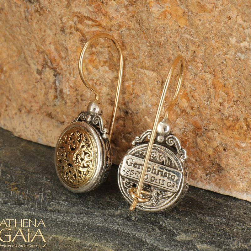 Mediterranean Kyklos Earrings - 18k Gold and Sterling Silver - French Wire Earrings
