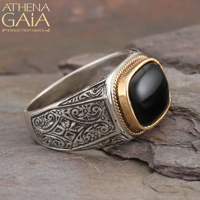 Cabochon Ring - 18k Gold & Sterling Silver Ring - Club Ring