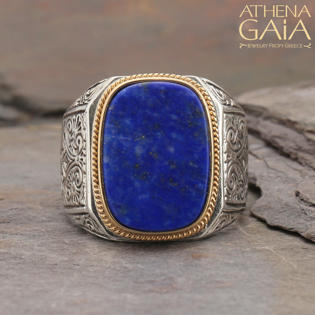 Long Flat Etched Shank Band Ring - 18k Gold & Sterling Silver Ring - Club Ring