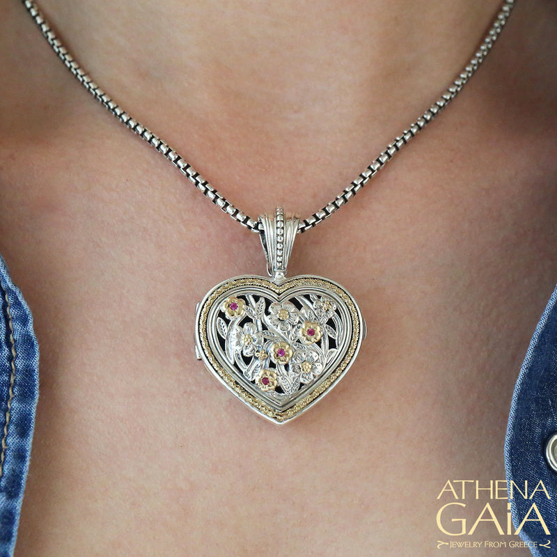 Meadow Shadows Heart Locket (Large) - 18k Gold & Sterling Silver Pendant