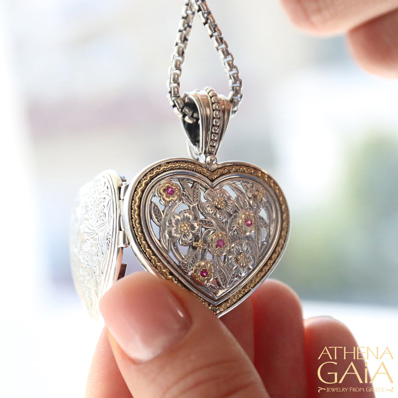Meadow Shadows Heart Locket (Large) - 18k Gold & Sterling Silver Pendant