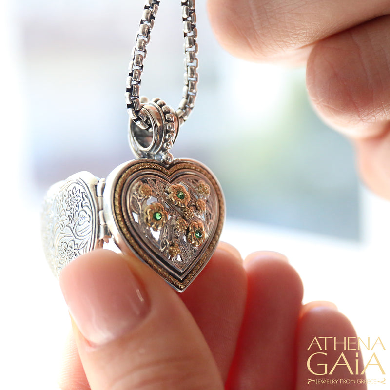 Meadow Shadows Heart Locket Pendant - 18k Gold & Sterling Silver Pendant