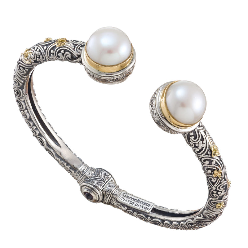 Meadow Breeze Pearl Bracelet - 18k Gold and Sterling Silver - Hinged Open Bracelet