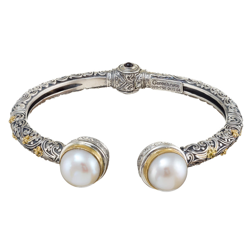 Meadow Breeze Pearl Bracelet - 18k Gold and Sterling Silver - Hinged Open Bracelet