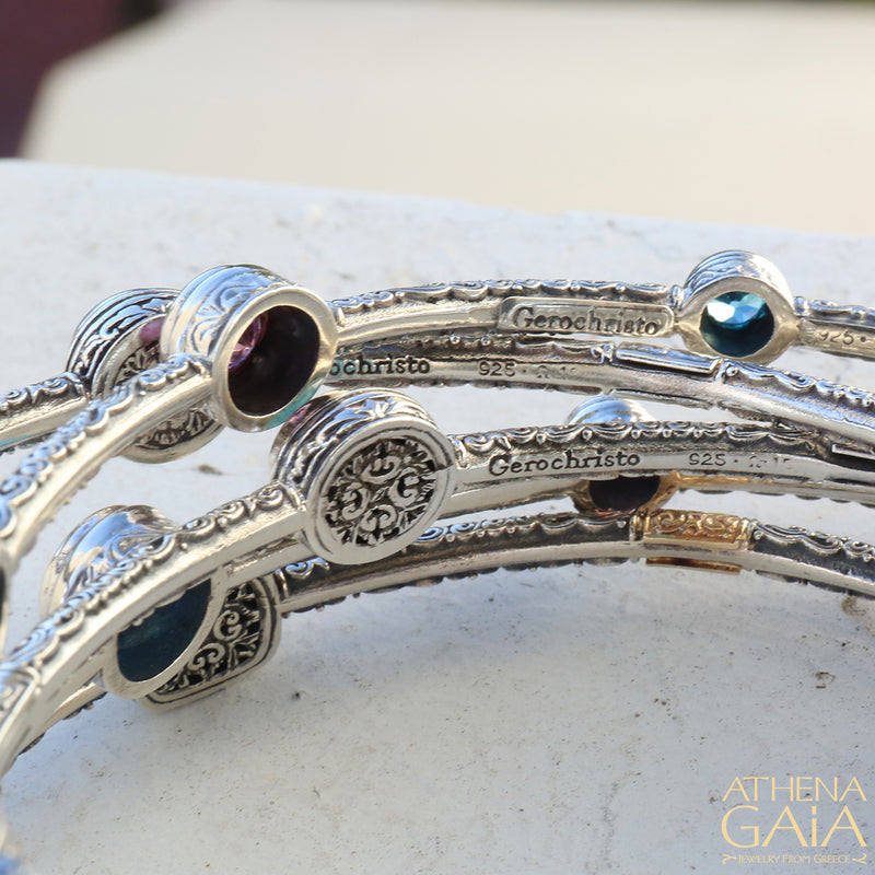 Meadow Breeze 4 Stoned Bracelet - Sterling Silver - Solid Bangle Bracelet