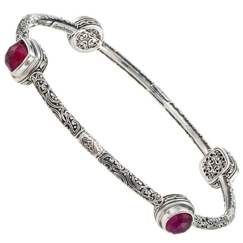 Meadow Breeze 4 Stoned Bracelet - Sterling Silver - Solid Bangle Bracelet