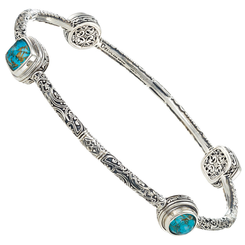 Meadow Breeze 4 Stoned Bracelet - Sterling Silver - Solid Bangle Bracelet