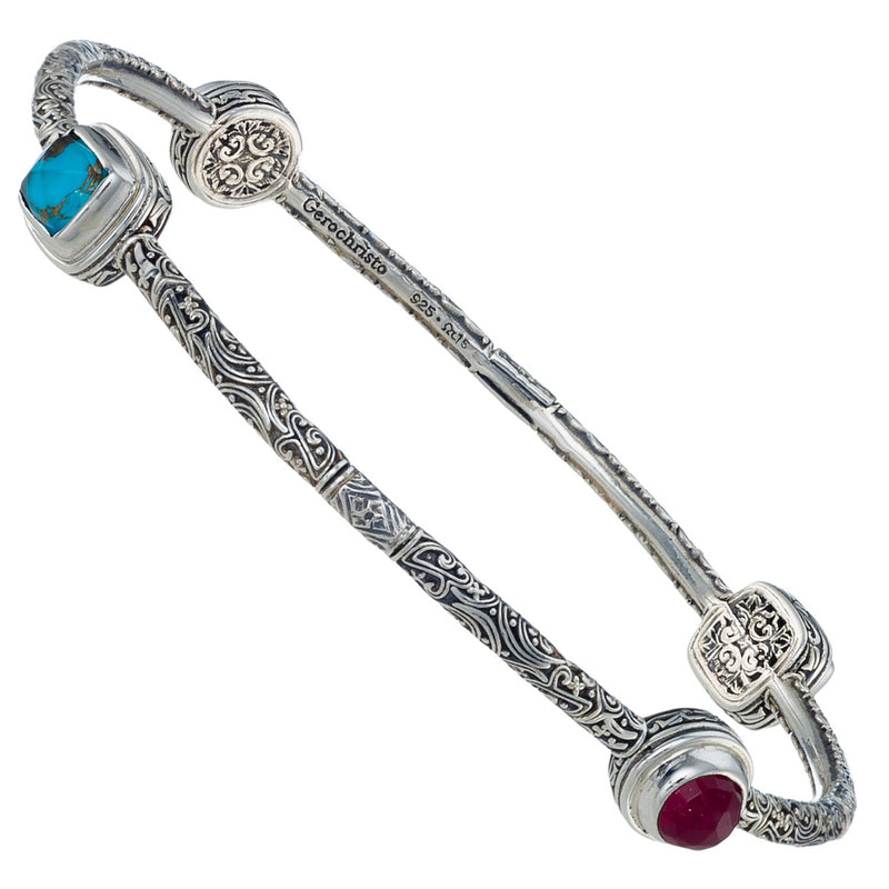 Meadow Breeze 4 Stoned Bracelet - Sterling Silver - Solid Bangle Bracelet