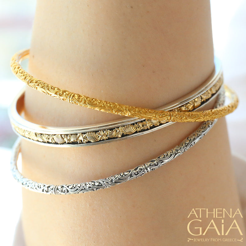 Meadow Breeze Silver Bangle Bracelet - Sterling Silver - Solid Bangle Bracelet