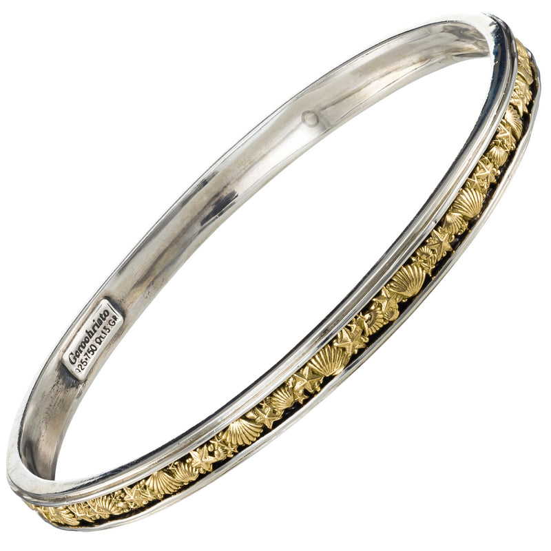 Thalassa Seashells Bracelet - 18k Gold and Sterling Silver - Solid Bangle Bracelet
