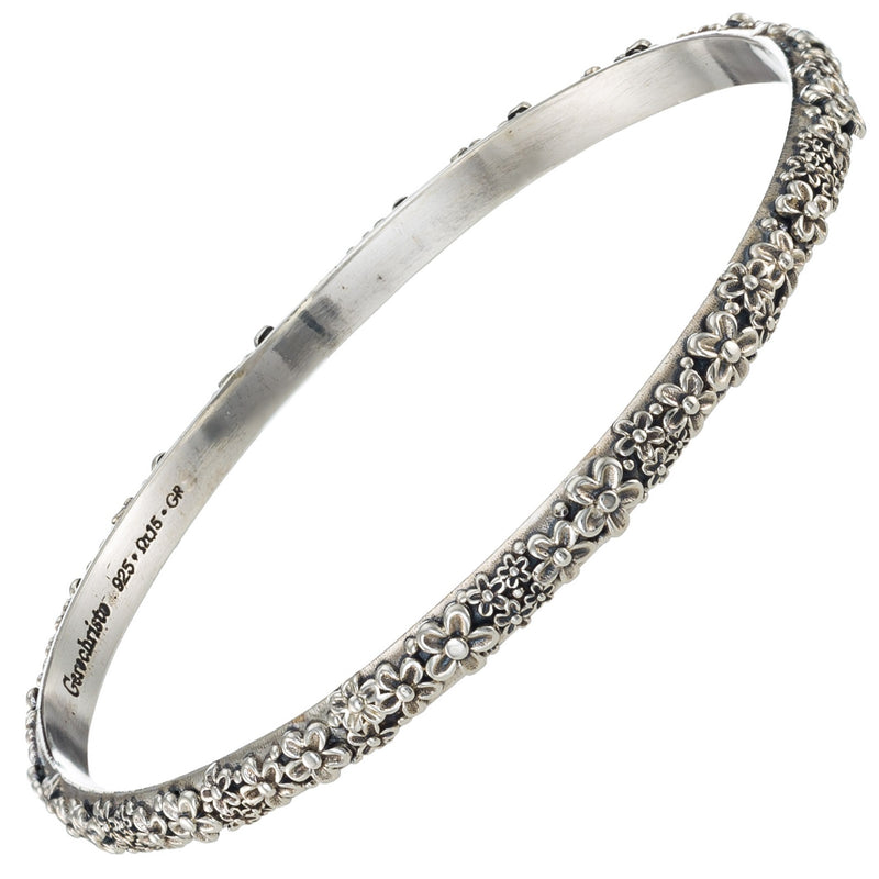 Wild Flowers Thin Bracelet - Sterling Silver - Solid Bangle Bracelet