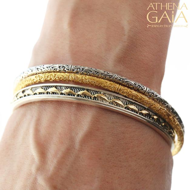 Meadow Breeze Bracelet - Gold Plated Sterling Silver - Solid Bangle Bracelet