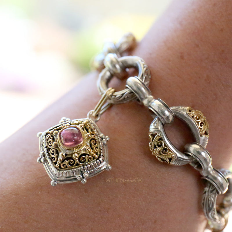 Cushion Vaulted Filigree Charm Pendant - 18k Gold & Sterling Silver Pendant