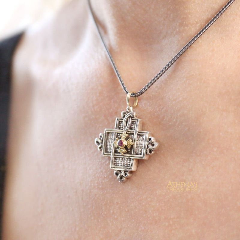 Forever Greek Cross - 18k Gold and Sterling Silver - Cross Necklace