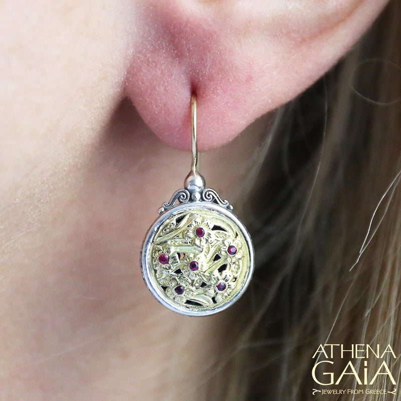 Meadow Shadows Ruby Round French Wire Earrings - 18k Gold & Sterling Silver Earrings