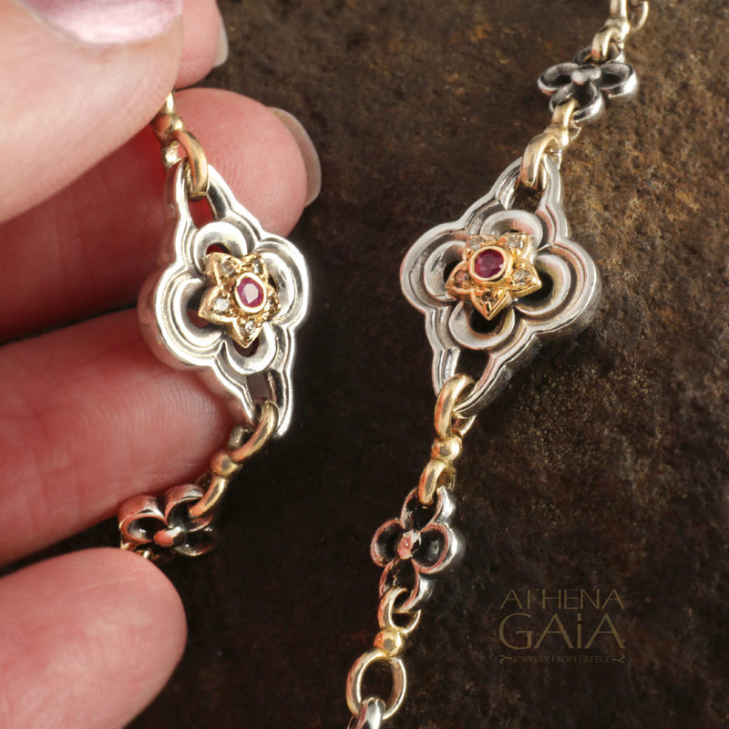 Gold Flower Diamond Accent Sterling Silver Chain - Wrap Chain