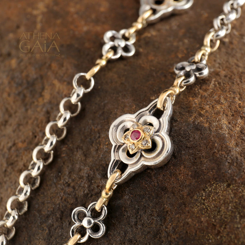 Gold Flower Diamond Accent Sterling Silver Chain - Wrap Chain