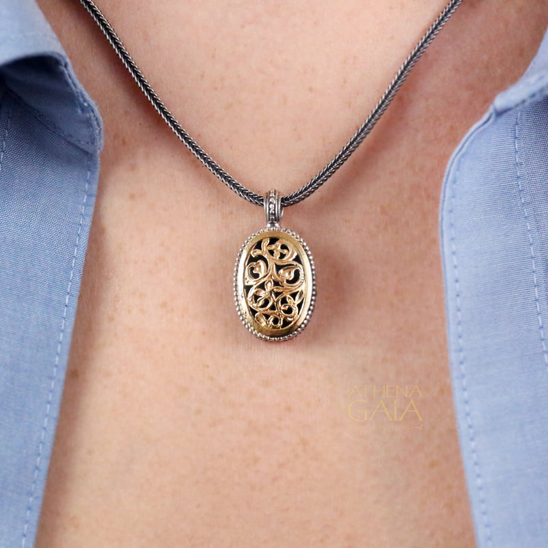 Garden Shadows Argonaut Oval Pendant - 18k Gold & Sterling Silver Pendant