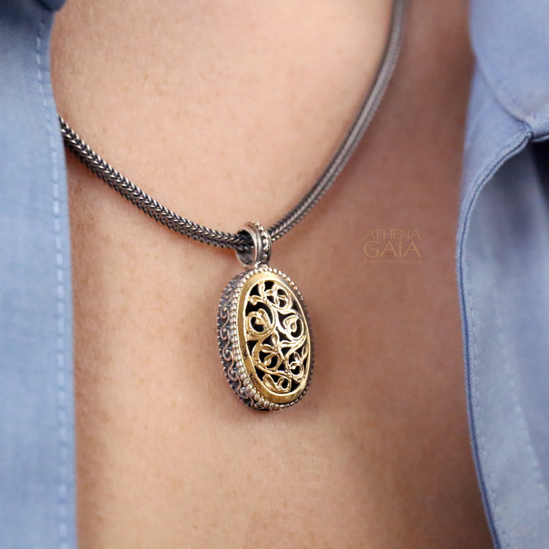 Garden Shadows Argonaut Oval Pendant - 18k Gold & Sterling Silver Pendant