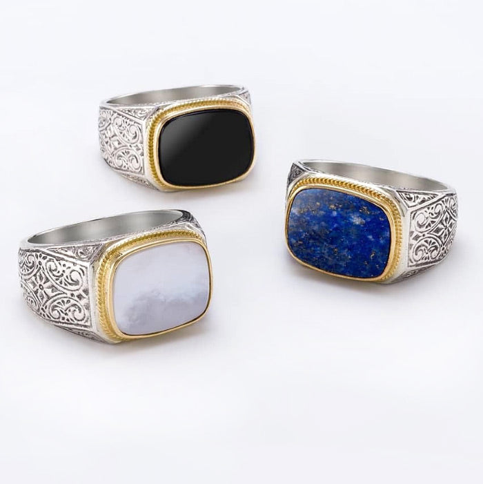 Flat Faced Ring - 18k Gold & Sterling Silver Ring - Club Ring