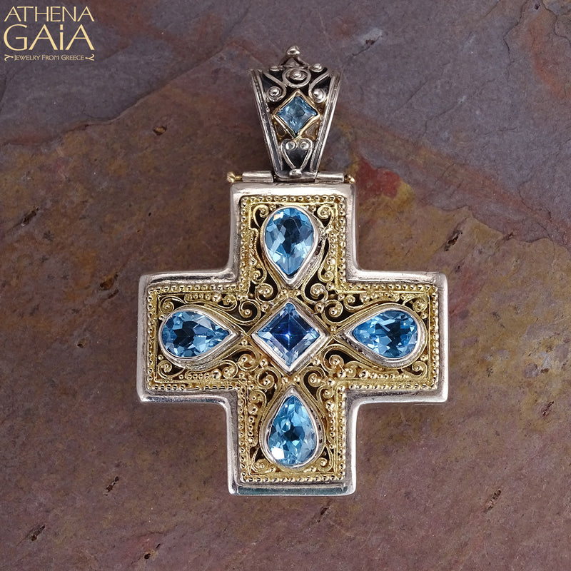 Nafplion Greek Cross - 18k Gold & Sterling Silver - Cross Necklace
