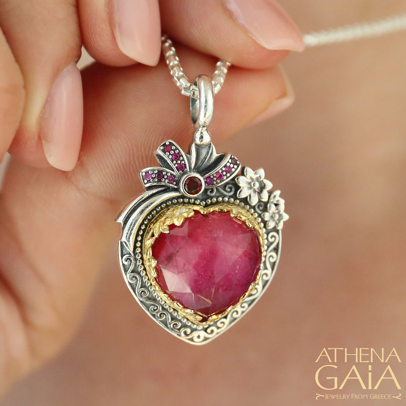 Pop Rocks Ribbon Heart Pendant - 18k Gold & Sterling Silver Pendant